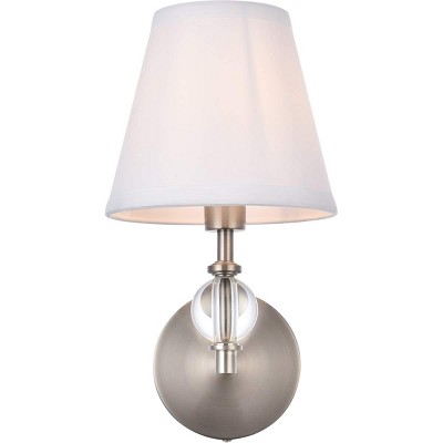 Elegant Lighting Bethany 1 light bath sconce in satin nickel with white fabric shade