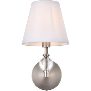 Elegant Lighting Bethany 1 light bath sconce in satin nickel with white fabric shade - 1 of 4