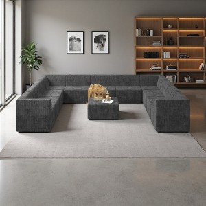 163.39" Corduroy U-Shaped Modular Sectional Sofa, 12-Piece Set - 1 of 4