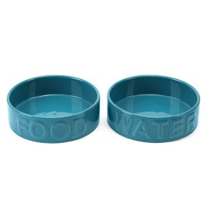 Park Life Designs 2c Classic Water and Food Dog Bowl - Aqua Blue - 1 of 4