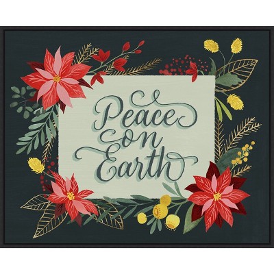 Peace on Earth Christmas Floral Framed Canvas Art