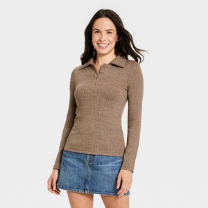 Women's Long Sleeve Polo Shirt - Universal Thread™ Brown XL : Target