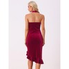 Allegra K Women's Velvet Halter Neck Sleeveless Ruffle High Low Hem Cocktail Dress - 3 of 4