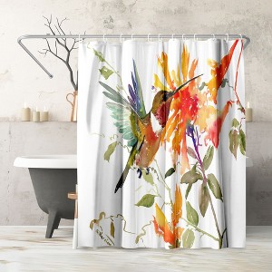 Americanflat 71" x 74" Shower Curtain, Hummingbird And Orange Flowers by Suren Nersisyan - 1 of 4