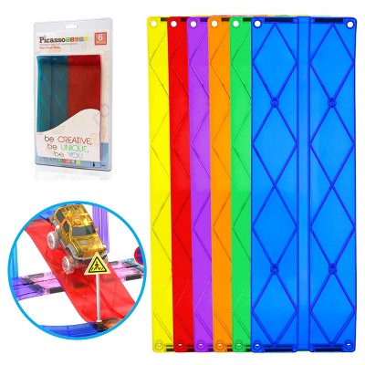 PICASSO-TILES Magnetic Tiles Race Track Expansion Set, Racing Ramp Extension Toy for Kids, 6pcs