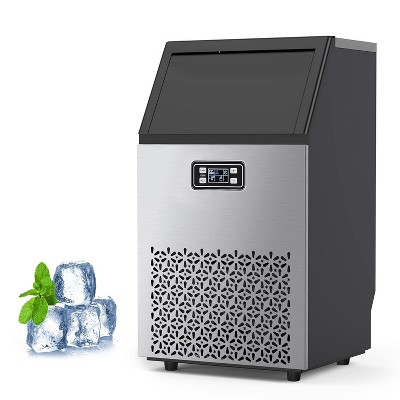 110LBS/24H Commercial Ice Maker, Ice Maker Machine with 33LBS Storage Capacity, Stainless Steel Ice Machine for Undercounter or Freestanding