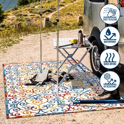 Mediterranean Trellis Blue Rectangular Washable Indoor/Outdoor Rug