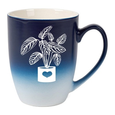 Elanze Designs Botanical Foliage Nature Coffee Cup Mug 12 Ounce Ceramic With Ombre Gradient Elegant Minimalist Calathea in Heart Planter Silhouette