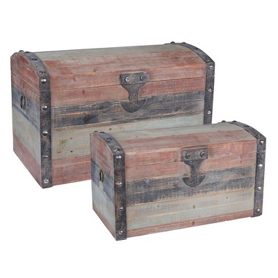 Household Essentials Wooden Storage Trunk Set, Large and Small Domed Chest