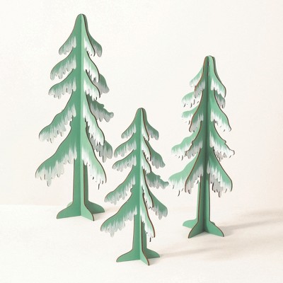 Sullivans Wood Tabletop Trees Set of 3, 12"H, 15"H & 18"H Green