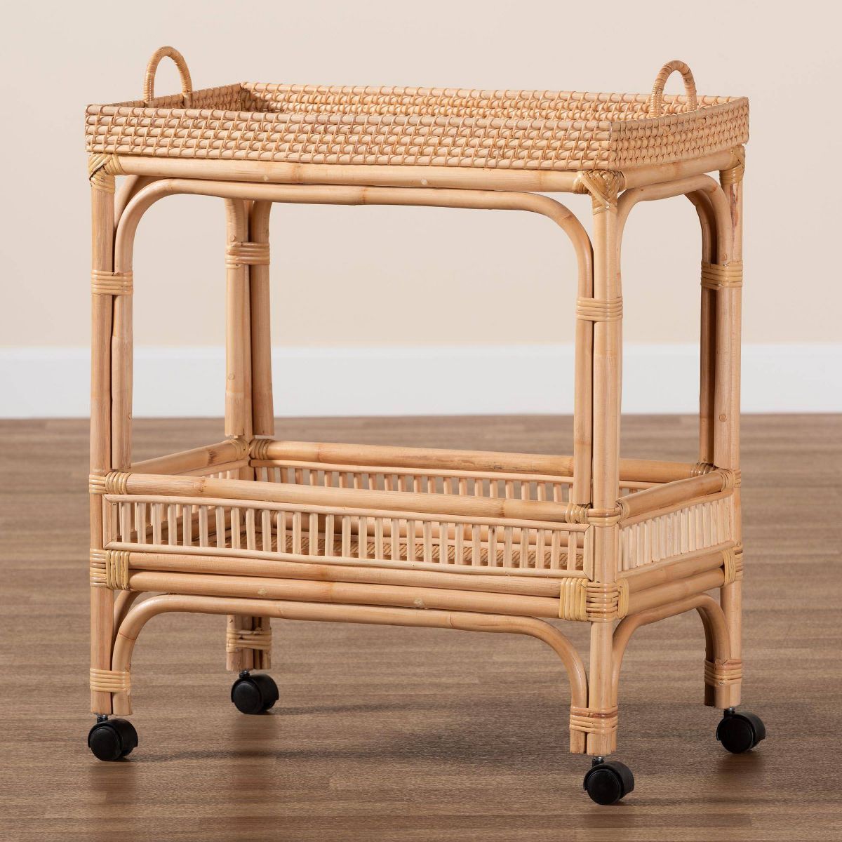 bali & pari Lombok Rattan Wine Cart Natural Brown: Indoor Bar Cart with Wine Holder, No Assembly Required - thumbnail 9