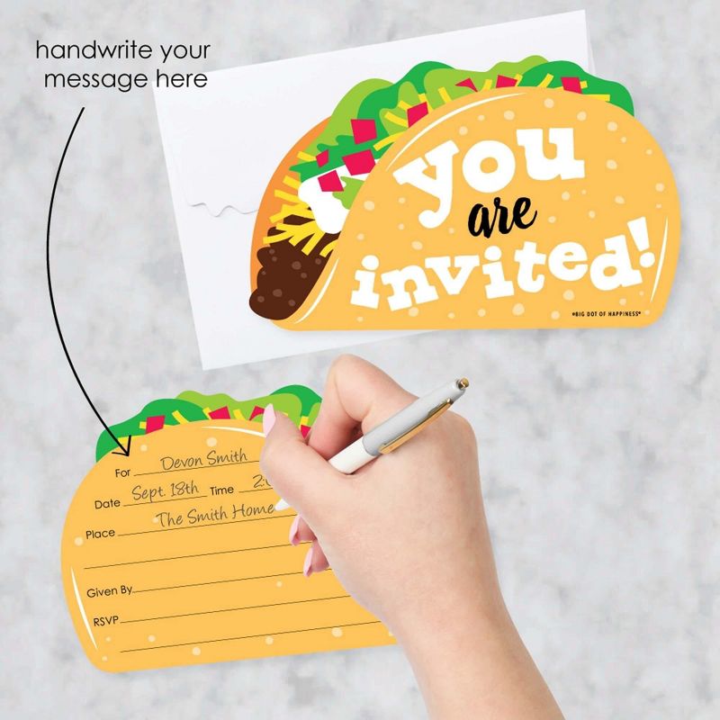 Big Dot of Happiness Taco 'Bout Fun - Shaped Fill-in Invitations - Fiesta Invitation Cards with Envelopes - Set of 12, 2 of 8