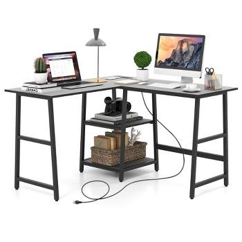 Costway L Shaped Corner Computer Desk Study Table w/Storage Shelves Black/Rustic Brown