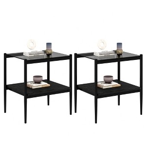 LOVMOR 2-Tier Tempered Glass End Table Set of 2, Rectangle Coffee Tabletop with MDF Layer, Modern Side Table for Living Room - 1 of 4