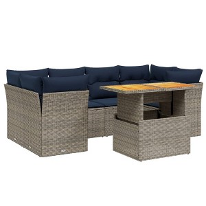 vidaXL 7 Piece Patio Sofa Set with Cushions Poly Rattan - 1 of 4