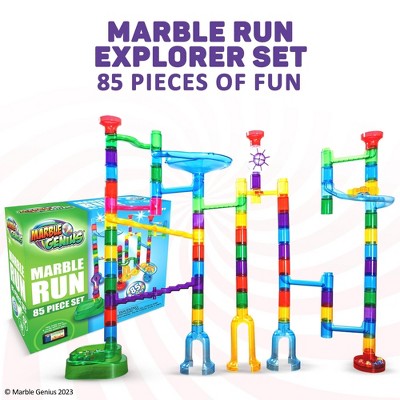 85-Piece Multicolor Translucent Marble Run Set with Glass Marbles