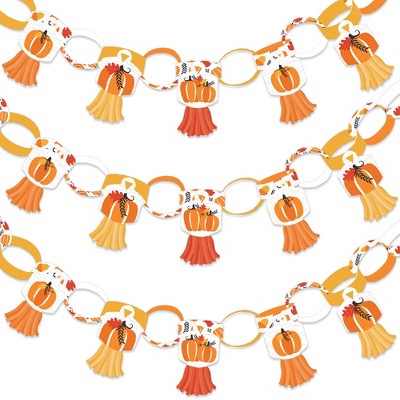 Big Dot of Happiness Fall Pumpkin - 90 Chain Links & 30 Paper Tassels Decoration Kit - Halloween or Thanksgiving Party Paper Chains Garland - 21 feet