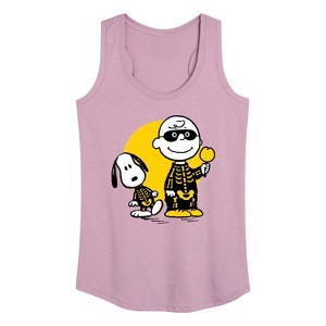 Women's - Peanuts - Charlie And Snoopy Skeleton Graphic Racerback Tank - 1 of 4