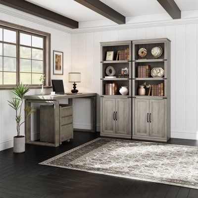 5 Tier Book Shelf, Farmhouse Book Case with Cabinet, 68.7" Tall Book Shelf with Storage Doors,