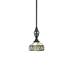 Toltec Lighting Elegante 1 - Light Pendant in  Matte Black with 7" Royal Merlot Art Glass Shade - 1 of 1