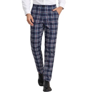 Lars Amadeus Men's Plaid Business Regular Fit Formal Prom Checked Trousers - 1 of 4