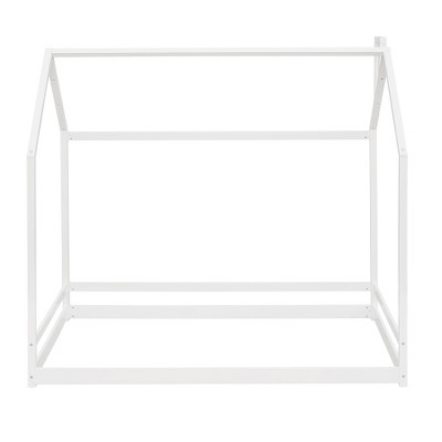 Bellemave Kids Montessori Floor Bed, Twin Size House Bed with Fence, Slats Not Included, White