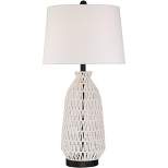 360 Lighting San Carlos Modern Coastal Table Lamp 29 1/2" Tall Ivory Rope Wicker White Fabric Drum Shade for Bedroom Living Room Bedside Nightstand