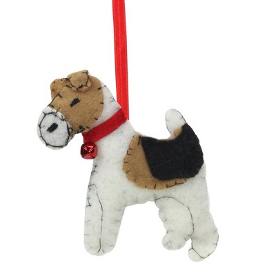 Northlight 5" White and Brown Dog with Jingle Bell Hanging Christmas Ornament