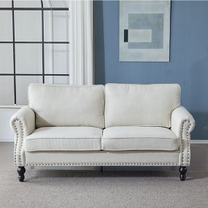PAGED Couch Deep Seat Rolled Arm Sofa with Nailhead Trim and Wooden Leg for Apartment - 1 of 4