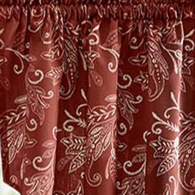 Brick Red Leaf Pattern Polyester Rod Pocket Valance