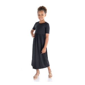 24seven Comfort Apparel Girls Short Sleeve Pleated Midi Dress - 1 of 4