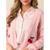 Coolmee Women's Summer Cardigans Loose Fit Ribbed Cuff Sweaters Cropped Long Lantern Sleeve Open Front Cherry Embroidery Knit Shrugs S Pink - 3 of 4