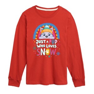 Boys' - Paw Patrol - Just A Pup Who Loves Snow Long Sleeve Graphic T-Shirt - 1 of 4