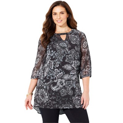 Catherines Women's Plus Size Hi-Low Keyhole Accent Layered Tunic