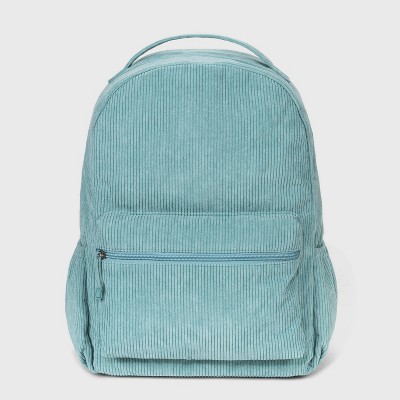 blue corduroy backpack