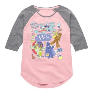 Girls' - Star Wars - Easter Sticker Shirt Tail Raglan Graphic T-shirt - 1 of 4