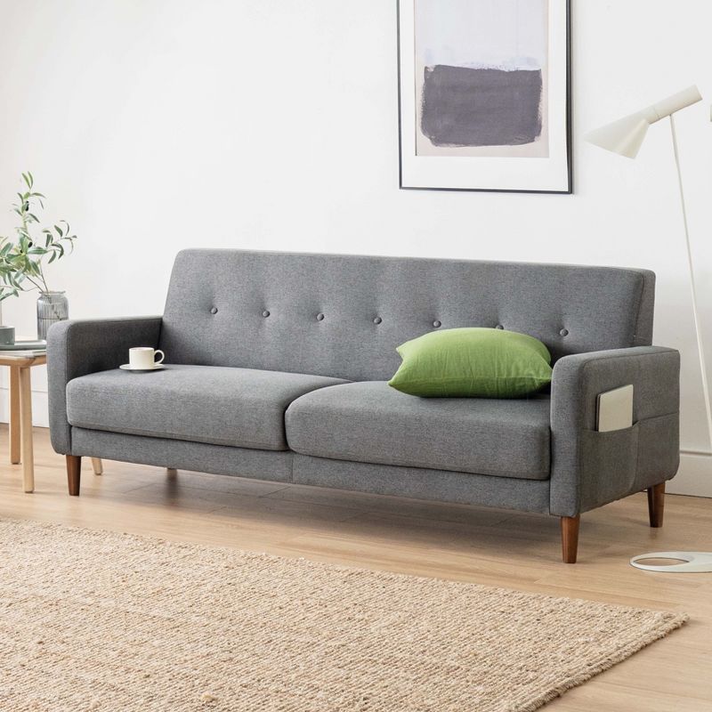 Adair Mid-Century Modern Sofa Couch with Armrest Pockets Tufted Linen Fabric - Mellow, 5 of 11