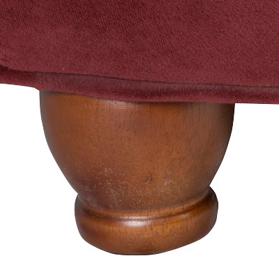 Berry Velvet Tufted Round Cocktail Ottoman with Rustic Wood Legs