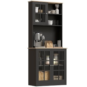 Aghana Digitals 72" Black Freestanding Kitchen Pantry Cabinet with Glass Doors, Adjustable Shelves, Black 31.50×14.50×72.00 in - 1 of 4