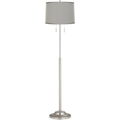 360 Lighting Modern Floor Lamp Brushed Steel Platinum Gray Dupioni Silk Drum Shade for Living Room Reading Bedroom Office