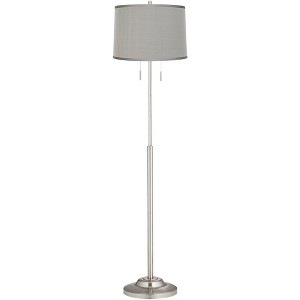 360 Lighting Abba Modern Floor Lamp 66" Tall Brushed Nickel Platinum Gray Dupioni Silk Drum Shade for Living Family Room Bedroom Office House Home - 1 of 4