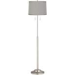 360 Lighting Modern Floor Lamp 66" Tall Brushed Steel Platinum Gray Dupioni Silk Drum Shade for Living Room Reading Bedroom Office
