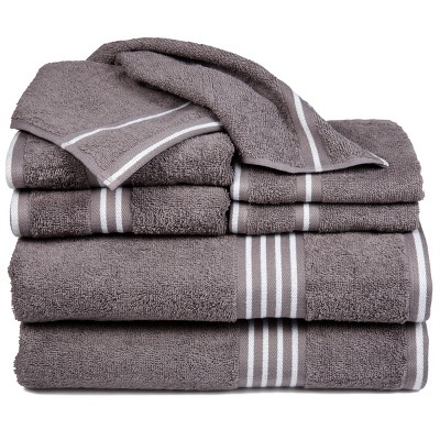 Hastings Home Rio 100% Cotton Towel Set - Silver, 8 Pcs