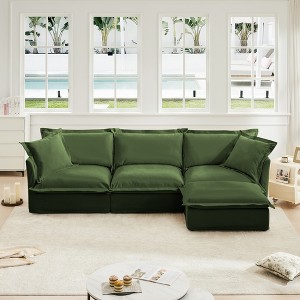 VASIP L-Shaped Sectional Sofa with Convertible Ottoman ,Chenille Slipcover, Deep Cloud-Like Seating and Pillows, for Living Room ,Office,Cream - 1 of 4