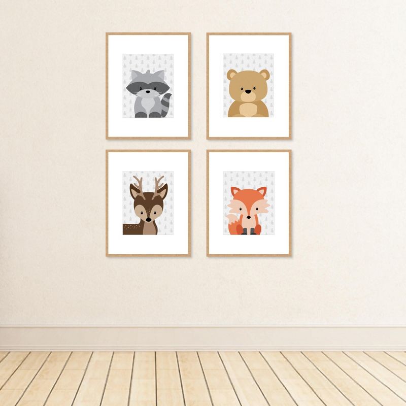 Big Dot of Happiness Woodland Creatures - Unframed Forest Animals Nursery and Kids Room Linen Paper Wall Art - Set of 4 - Artisms - 8 x 10 inches, 3 of 8
