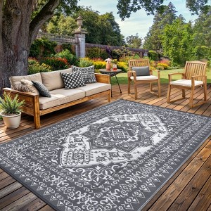 Waterproof Outdoor Rug Reversible Plastic Straw Mat, Vintage Medallion Patio Carpet for RV, Deck, Beach, Camping - 1 of 4
