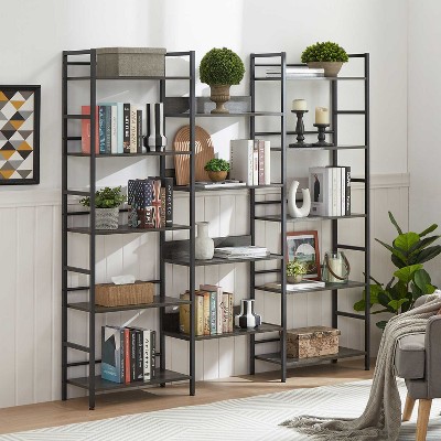 KTMBDW Triple Column 5 Tier Bookshelf, Bookcase with 14 Open Display Shelves, Industrial Bookshelves for Bedroom, Living Room and Home Office