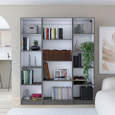 NicBex Bookcases for Living Room 2 Piece Bookcase Set 42" Wide Storage Cabinet Bookshelf with 8 Shelves and 2 Doors for Home Office and Bedroom