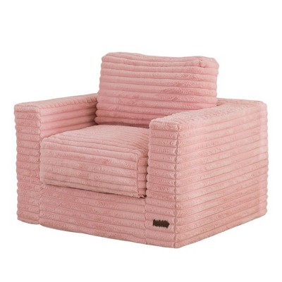 MAXYOYO Giant Bean Bag Chair, Striped Faux Fur Upholstered Floor Sofa with Pillows and Armrests, Pink