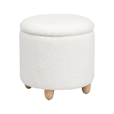 Simple Relax Faux Sheepskin Upholstered Round Storage Ottoman